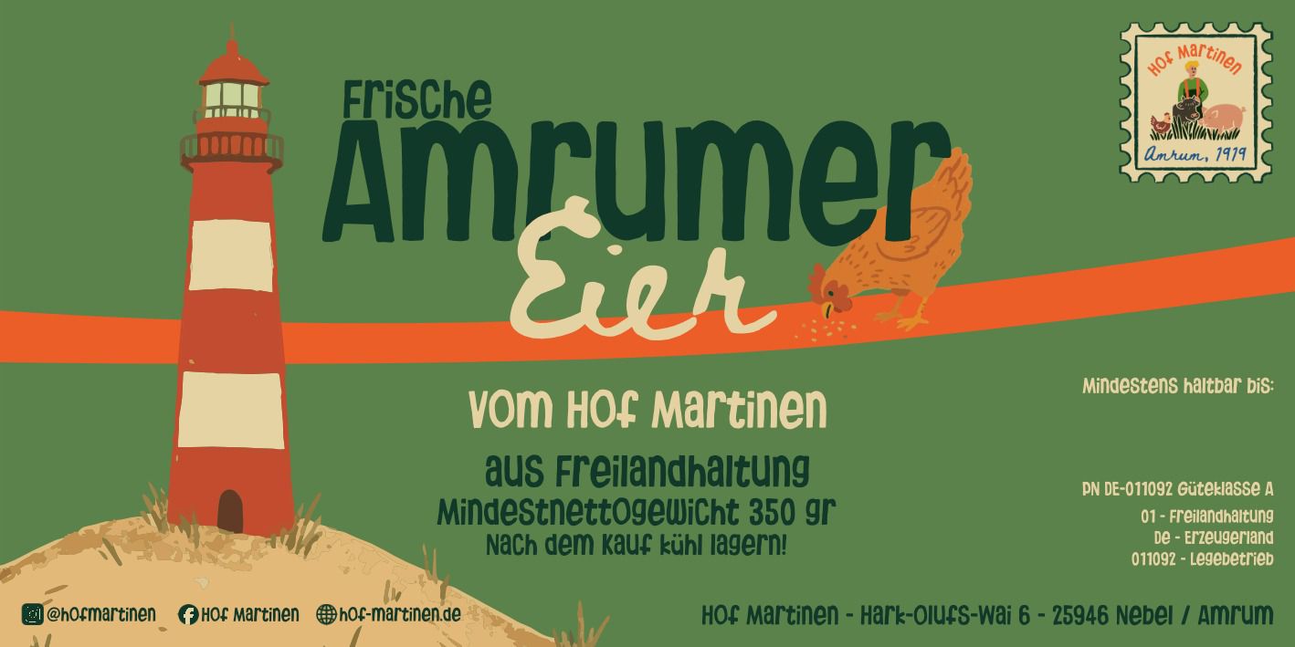 Etikett: Frische Amrumer Eier vom Hof Martinen