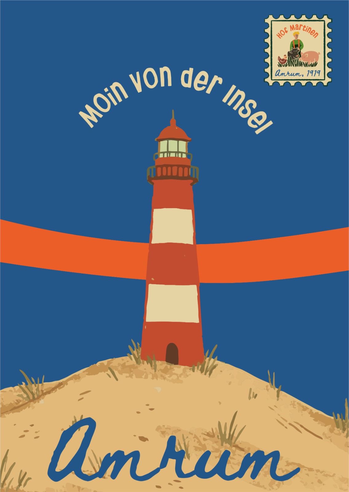Postkarte: Moin von der Insel – Amrumer Leuchtturm